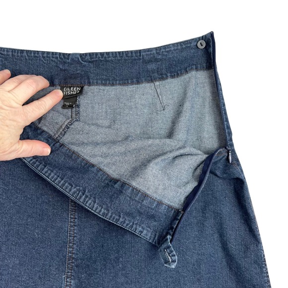 Eileen Fisher Mens Denim Midi Skirt Dark Wash A-Line Side Zip Size L - Picture 6 of 6